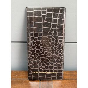 Vtg Pan American Airlines Brown Vegan Alligator Ticket Holder Folder Made in USA